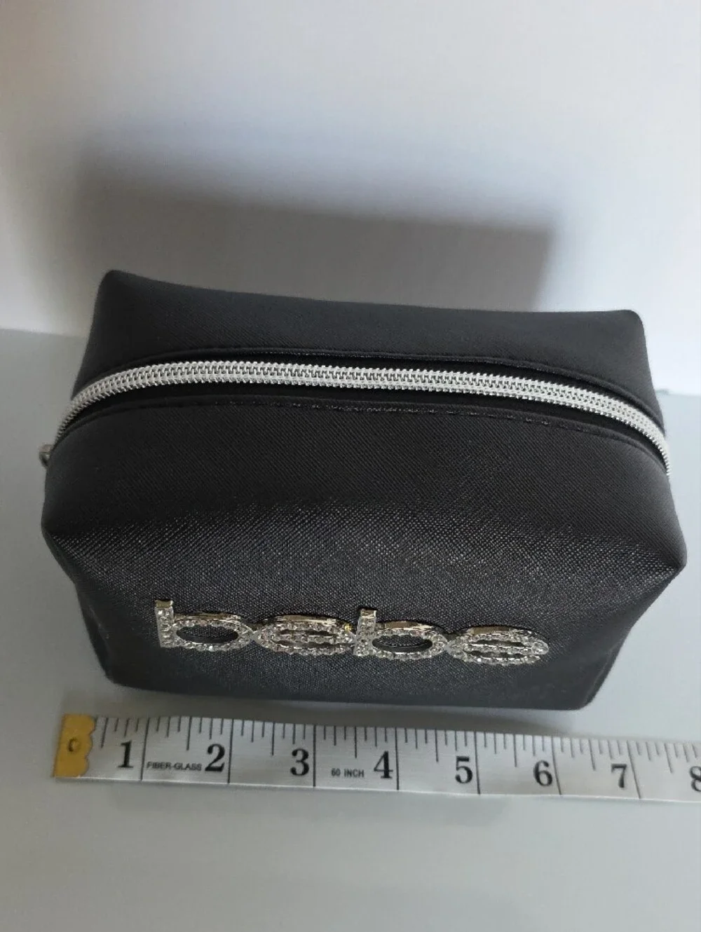 bebe Black Rhinestone Logo Cosmetic Pouch